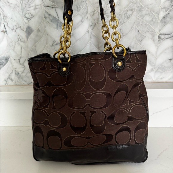 New COACH POP SIG SAT LXNS TOT - B4/Brown - Picture 3 of 4